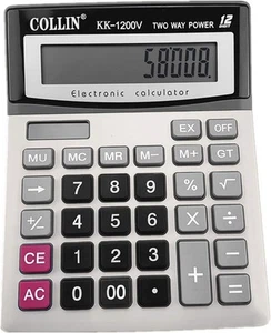 Desk Calculator, 12-Digit Solar Battery Office Calculator with White, Black - Picture 1 of 7