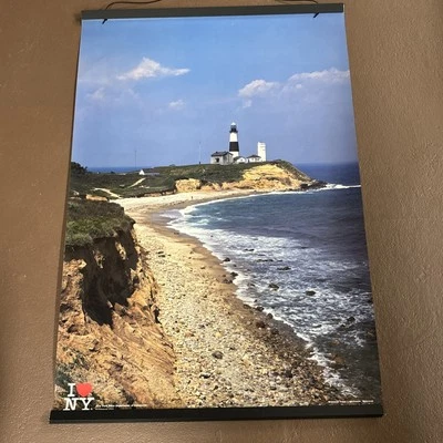 Vintage 1980's I Love NY Montauk Point Lighthouse New York Poster RARE 24x36 - Image 1 of 4