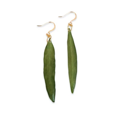 Pendientes de hoja de olivo, pendientes colgantes de hojas verdes reales, joyas inspiradas en la naturaleza Foto 1 de 4
