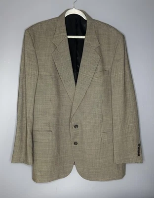 Blazer Oscar de la Renta Para Hombres 48 Largo Marrón Pata de Gallo Lana Abrigo Deportivo Chaqueta Foto 1 de 4