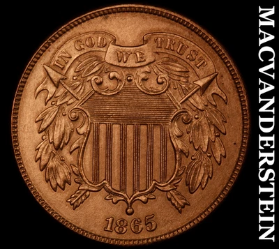 1865 Two Cent - Scarce  Uncirculated++  Lustrous  No Reserve  #F9745 - Image 1 of 2