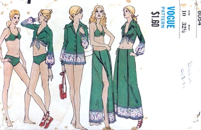 Vintage Vogue Pattern 8054 Misses Bikini Swimsuit, Shirt & Wrap Skirt Size 10 - Image 1 of 3