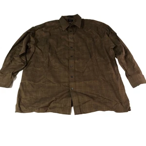 Haggar Men's Pocket Button Up Plaid Long Sleeve Shirt 2XLT Brown 100% Cotton - Picture 1 of 4