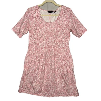 Lands End Dress Pink Floral Cotton Blend Petite Medium Pockets Easy Care Knit - Image 1 of 4