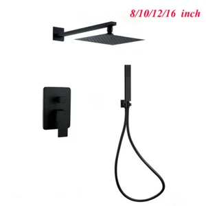 Juego de grifo de ducha portátil con válvula mezcladora de cabezal de ducha negro mate lluvia 8/10/12/16" - Imagen 1 de 7
