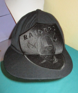 Reebok Raiders Embroidered Hat Cap Black on Black Fitted 7 3/8 HTF