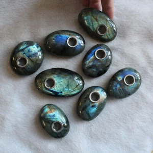 10 piezas pipa de cuarzo natural ovalada piedra de palma de labradorita cristal de reiki roca - Imagen 1 de 12