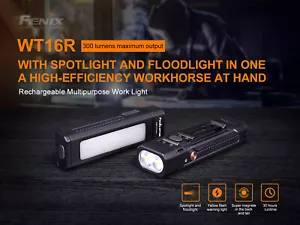 Fenix WT16R 300 Lumens 115 meter USB Recharge Flashlight Work Light Repair Light - Picture 1 of 12