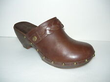 Lindsay Phillips Karin Leather Mules Brown Clogs  Brass Studs Ladies Sz 8M 