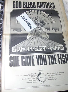 2 LOT! 11X17 VINTAGE COUNTRY JOE & FISH Promo-Ad+ SAME LP w/Rare Nude-Fish Cover - Picture 1 of 7