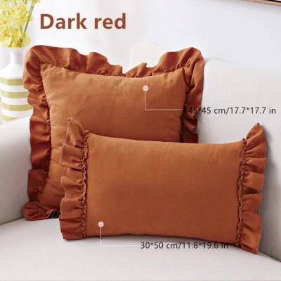Suede Cushion Case Ruffle Frill Pillowcase Cover Soft Lolita Princess Room Decor - Image 1 of 4