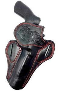 For 6" COLT ANACONDA, Right Hand Black Leather Open Top Western Belt Holster - Picture 1 of 6
