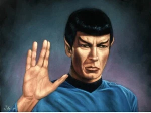 Star Trek Mr. Spock Leonard Nimoy Schwarz Samt Ölgemälde Kunst. - Bild 1 von 3