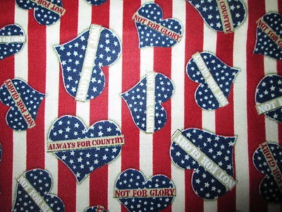 MILITARY USA TROOPS HEARTS NOT FOR GLORY RED STRIPES COTTON FABRIC BTHY - Image 1 of 4