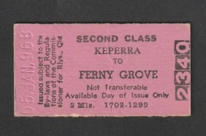 VINTAGE 1968 QUEENSLAND RAILWAYS KEPERRA - FERNY GROVE SECOND CLASS TRAIN TICKET - Picture 1 of 2
