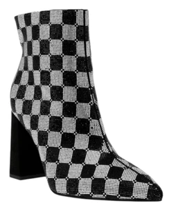 Wild Pair Boots Size 5 Checkered Pointed Toe Rhinestones High Heel Booties NEW - Picture 1 of 9