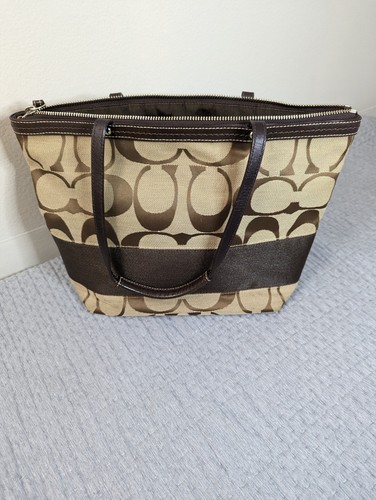 Borsa Coach Signature Tela Marrone Cs Chiusura Cerniera F13548 Vintage