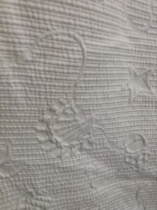 Seascape Matelasse Coverlet Cotton Sz98x92” NOTE:Slight Discoloration on One End