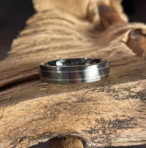 Men's Comfort Fit Ring, Wedding, Anniversary Band, 5.5mm Width, Titanium/Silver - Picture 1 of 7
