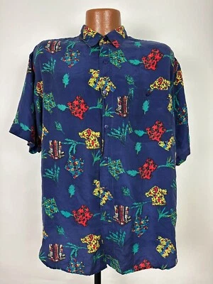 Vintage 90s IMPACT Silk Hawaiian Shirt Men L Mini-Hawaiian Shirts Print Hipster - Image 1 of 4