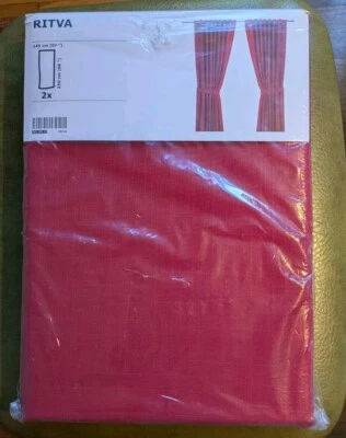 New Ikea Ritva Curtain 57 x 98" 1 Pair of Window Drapes Red Cotton 202.109.12 - Imagem 1 de 4