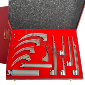 GERMAN NEW Laryngoscope Mac +Miller Set of 10 BLADES & 2 HANDLES EMT Anesthesia - Picture 1 of 10