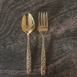 Vintage, American Golden Heritage Scroll, vergoldete Edelstahl Löffel und Gabel - Bild 1 von 5