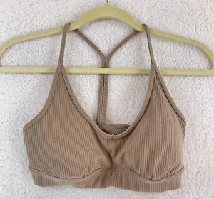 Alo Brown Ribbed Sports Bra Womens Racerback Yoga Athletic Gym Wireless Size XS - Picture 1 of 10