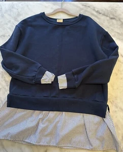 Darling! Zara Girls Navy Pullover Fleece Sweater/Blouse Combo Top; Sz 11/12 - Picture 1 of 11