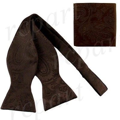 Nuevo conjunto de pajarita y pañuelo formal de cachemira 100 % poliéster para hombre marrón Foto 1 de 3