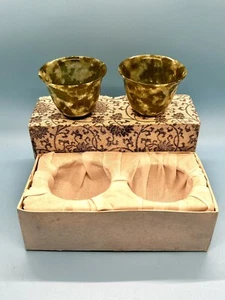 VTG/ANTIQUE PAIR (2) CHINESE SPINACH JADE BOWLS - NEW IN BOX - Picture 1 of 8