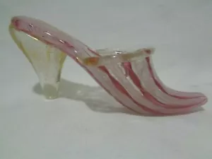 Murano Venetian Art Glass Pink Latticino Ribbon Slipper Saviati Gold Flecks - Picture 1 of 12