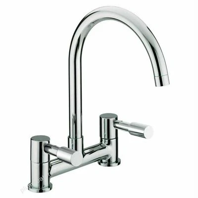 Modern Dual Lever Chrome Kitchen Sink Mixer Taps 2 Hole Deck Mounted Tap Faucet - Image 1 of 4