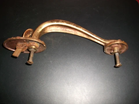 VTG SOLID BRASS THUMB LATCH EXTERIOR FRONT DOOR PULL HANDLE  w/hardware-10"   #3 Cover