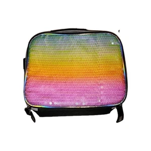Bolsa de almuerzo Justice colores arco iris con lentejuelas regreso al cole nueva sin etiquetas  - Imagen 1 de 4