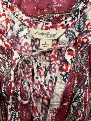 Lucky Brand 🍀 Blusa Talla Grande Rojo Rosa Túnica Popover Algodón ENVÍO GRATUITO Foto 1 de 4