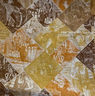 Vtg Toile Canvas Fabric 1800 Themed Workers 6 Yds 22” X 48” - Image 1 of 4