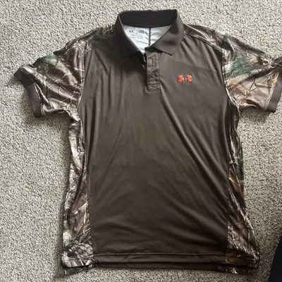 Under Armor Polo Realtree Xtra Camo Mens Large Brown Short Sleeve Loose Fit - Image 1 of 4