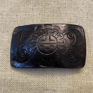 Hebilla de cinturón de cuero tostado vintage Zuni Sun de cuero tostado - Imagen 1 de 2