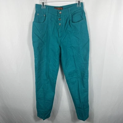 Pantalones vintage años 90’s Bonjour para mujer con botones verde azulado talla 13/14 100 % algodón Foto 1 de 4