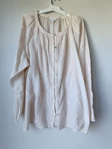 J Jill Gr. L bestickt hellpfirsich Top Bluse Shirt Perlenknöpfe - Bild 1 von 7