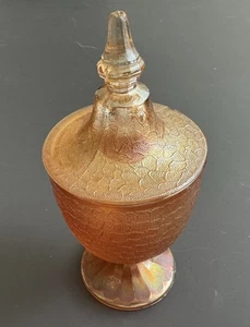 Vintage Ringelblume orange irisierend Karneval Glas bedeckt Bonboniere - Bild 1 von 3