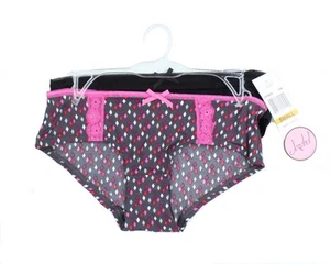 Felina Jezebel Womens 2 Pack Lace Trim Hipster Panties, Geometric Daisy / Black - Picture 1 of 5