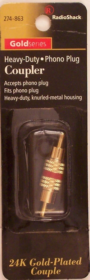 Male to Male RCA Phono Plug Coupler ~ Gold Series ~ RadioShack 274-863 - Image 1 of 1