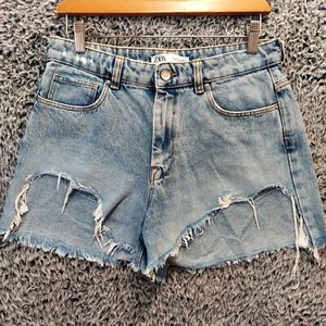 ZARA Cutoff Shorts Women 8 Blue Med Wash Denim Jeans - Picture 1 of 7