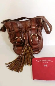 Lancel Paris Large Bucket Shoulder Bag Tassels Brown Leather - Picture 1 of 16