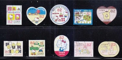 JAPAN 2014 HELLO KITTY MY MELODY & POMPOM PURIN SUMMER GREETING 82 YEN 10 STAMPS - Image 1 of 4