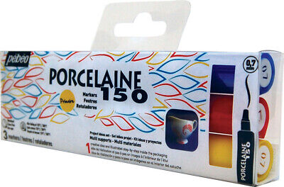 Pebeo Porcelaine 150 Marcador Conjunto De 3 Colores Primarios Con Punto Fino 0.7mm Nibs • 9.95€