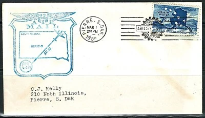 US Year of 1959 Pierre Air Mail First Flight Cover, (used and crease ). - Image 1 of 2