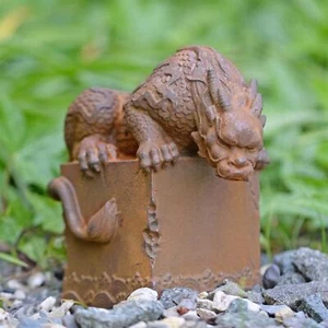 Rustic Cast Iron "Curious Dragon" Garden Sculpture - Picture 1 of 8